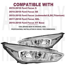 For 2015 -2018 Ford Focus Headlight Headlamp Assembly Clear Leftright Wo Drl