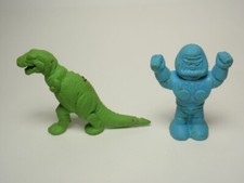 Lot 2 Vtg Diener Erasers: Horta Robot Green T-Rex Dinosaur As-Is, DAMAGED