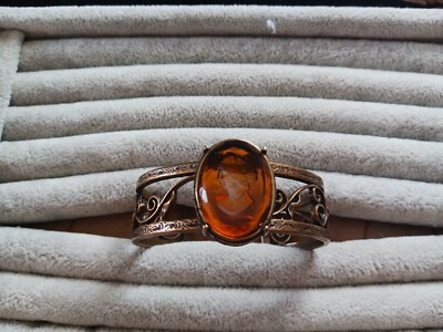 Extasia Edwardian Etched Filigree Amber Carved Cameo Bracelet