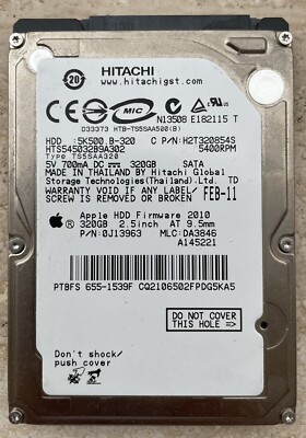Hitachi 2.5'' 320Gb SATA 5400RPM 8Mb Hard Drive HTS545032B9A302