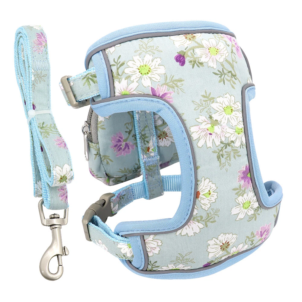 Dog Harness&Leash&Treat Bag Mesh Reflective Pet Puppy Cat Walking Harness Vest