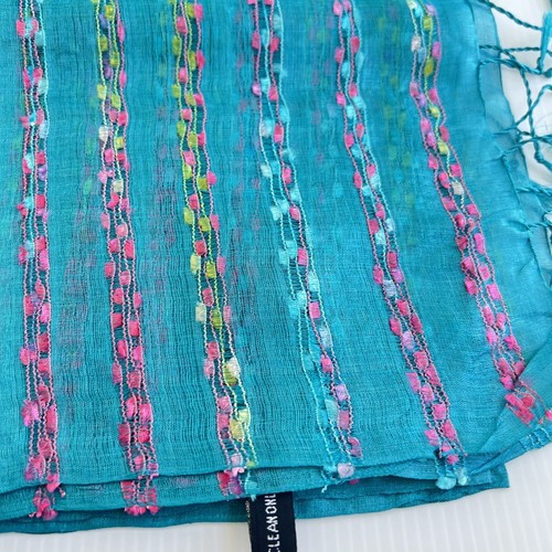 100% Silk Shawl Wrap Scarf Fringe Lightweight Blue Embroidered 28 in x 72 in - Picture 5 of 8