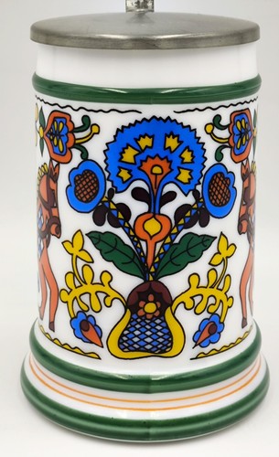 Original BMF Bierseidel Bierkrug Zinn Deckel Pferd Floral Bayern Blumen - Bild 4 von 12