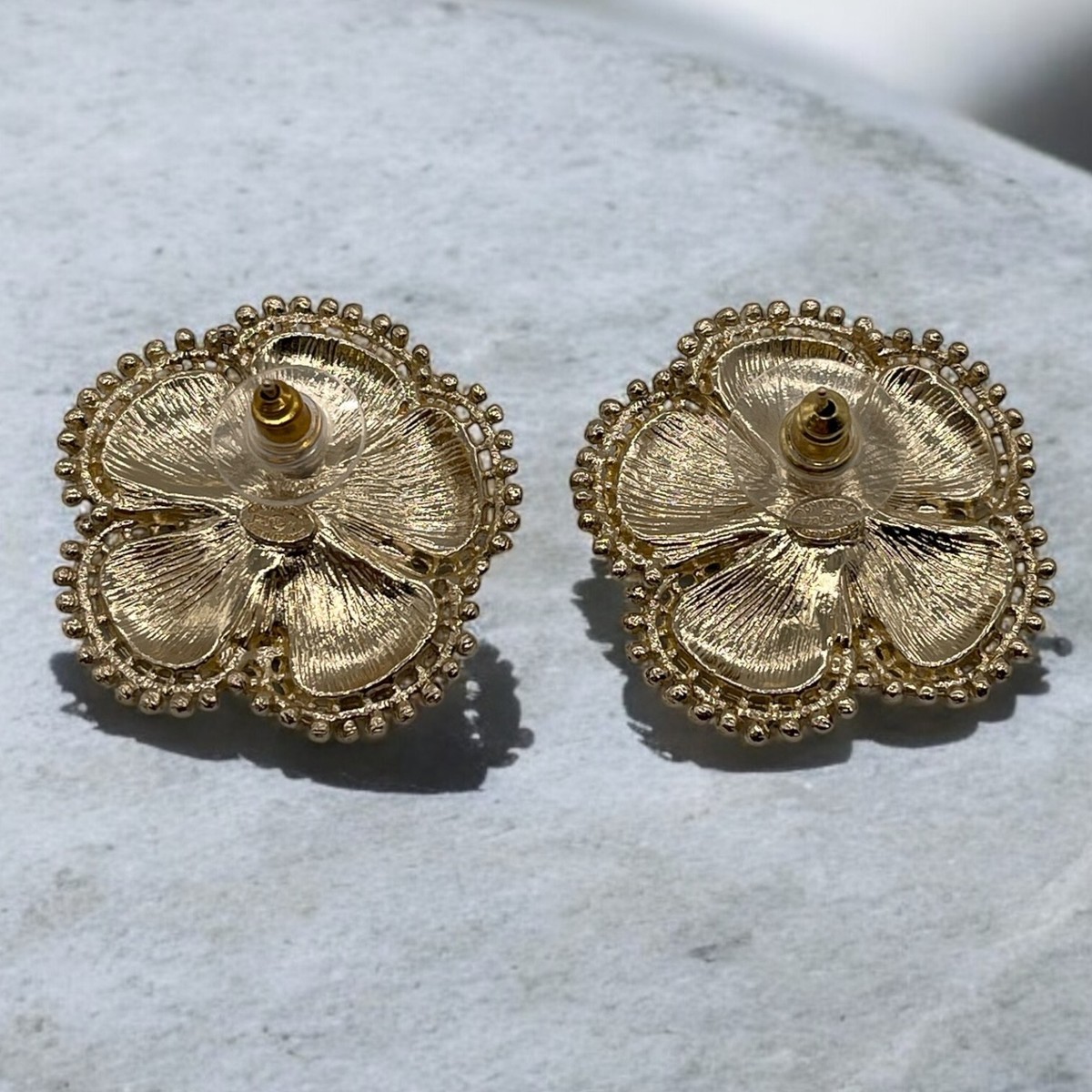 Chanel Clip-on Stud Earrings in Metal & Glass Pearls, Gold