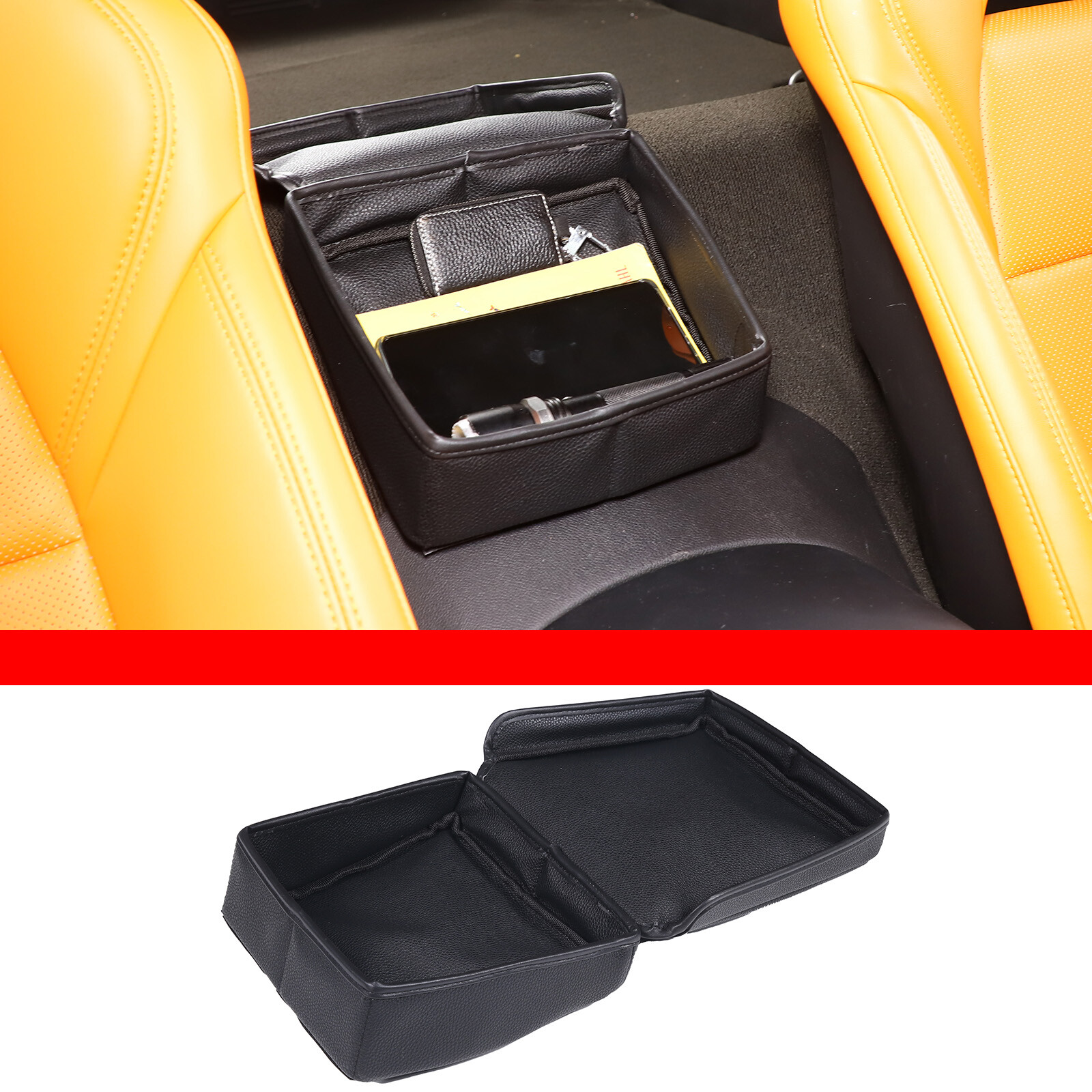 Leather Car Armrest Box Rear Storage Box Bag Pocket For Corvette C7 Z06 2014-19