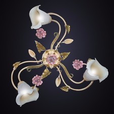 Plafoniera Lampadario 3L arte povera classico ferro battuto calle foglie rose