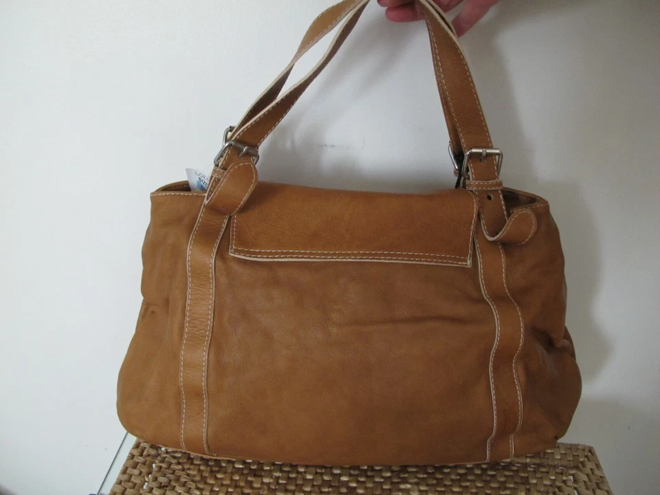 Bolsa Regina Boho feminina marrom couro genuíno desleixada bolsa de mão grande feita na Itália - Imagem 3 de 4