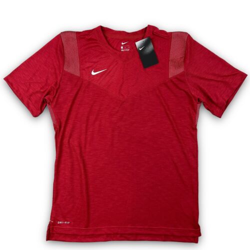 Nike Men's Dri-Fit Football Training Shirt Mesh Elastic Shoulder Red CW3540-613 - Picture 1 of 12