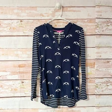 Joules Beatrice Mixed Print Y Neck Blouse NEW Navy Blue & White Terrier Dog