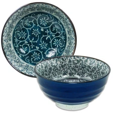 SET of 2 PCS. 6.75" Japanese Rice Soup Noodle Bowls Manyo Karakusa Made in Japan