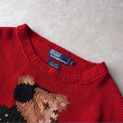 Ralph Lauren Knit Sweater Polo Bear Size L Ski Red Vintage 90s