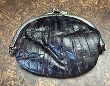 Vintage Circa 1940  s Double kiss lock frame closure Maroon Eel Skin Coin Purse