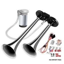Air Train Horn Kit for Truck Car with Air Compressor, Super Dual Tube Silver