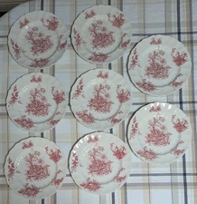 8X Pastorale Toile de Jouy Dinner Plate Johnson Brothers Pink Transferware 