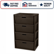 Sterilite Wide 4 Drawer Tower Plastic Storage Organizer Decorative Bins Brown