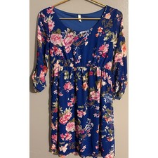 PinkBlush Blue Floral Chiffon Maternity Dress Small 3/4 Sleeve VD6955K
