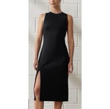 NWT Abercrombie YPB Neoknit Black Column Midi Dress Size M Stretch Sweat Wicking
