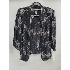 Alex Evenings Black Sequin 2 Piece Set Open Front Jacket and Tank Top XL