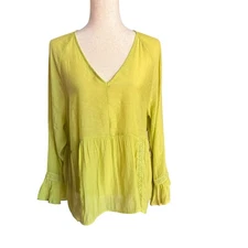COUNTERPARTS Lime Green Gauzey Sheer BOHO Peasant Top XL NEW
