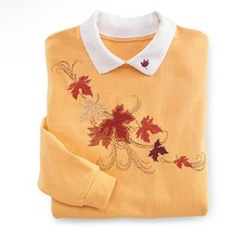 Vintage Women s Collard Sweatshirt Yellow Maple Leaves Size M Preowned LJ1