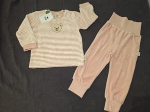 Steiff Baby Mädchen Outfit-Set 2-teilig Gr.80 rosa/weiß gestreift Samt