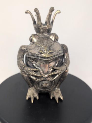 Vintage Metal Frog Prince Figurine Sculpture Candle Holder 8.5 In Tall
