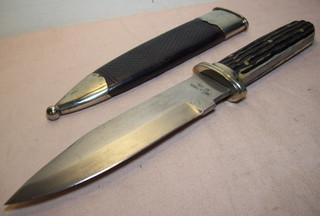 1890s WILL & FINCK S.F. CAL ANTIQUE STAG HUNTING & FIGHTING KNIFE w/ORIG. SHEATH