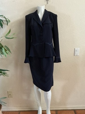 VTG ESCADA Couture 2PC Deep Purple Peplum Jacket & Skirt Suit Set 38