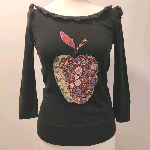 Moschino Cheap and Chic, Moschino Cheap And Chic Womens Top Vintage Size XS, Black Cotton, Apple Design