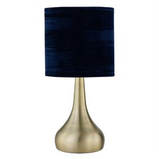 Image of Modern Antique Brass Touch Table Lamp Bedside Light Navy Blue Velvet Shade