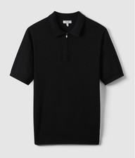 Great Reiss Maxwell Men's Black Merino Wool Half-Zip Casual Polo Shirt Size S-M