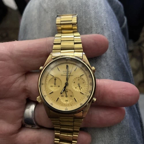 RARE VINTAGE SEIKO CHRONOGRAPH JAMES BOND 7A28-7029 JAPAN GOLD TONE MEN'S WATCH