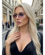 2026 ADAOO Rimless Rectangle Sunglasses Purple Pink Gradient UV400 Women