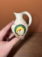 Mini Jug Pitcher Bud Vase Vintage Green White Yellow red Native? MCM Style Cute