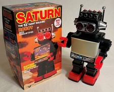 Battery Operated Walking SATURN TV Robot Toy New in Box WORKS GREAT