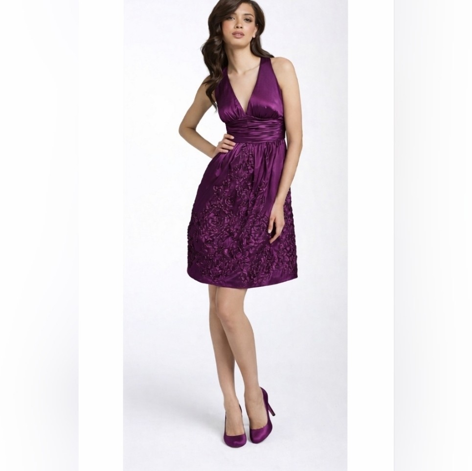 Adrianna Papell Evening Halter Dress Plum Purple Taffeta Applique Sz 10 |  eBay
