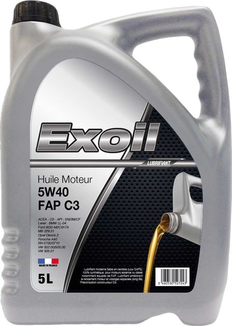 Huile moteur EXOIL 5W40 C3 spécial FAP 5L