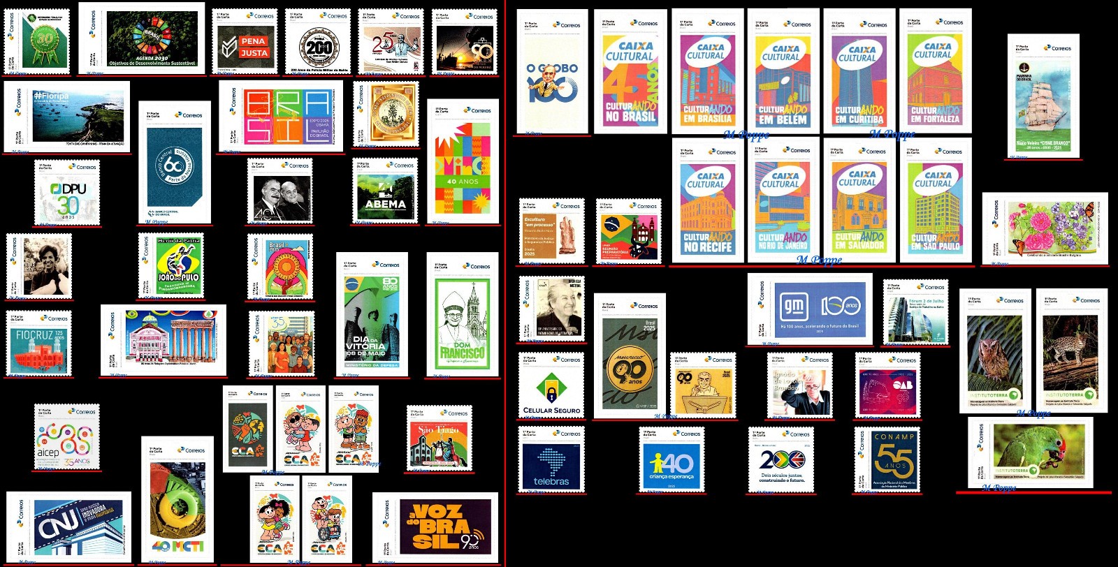 BRAZIL 2025 ALL INSTITUTIONAL STAMPS ISSUED, FULL YEAR, 61V, ALL MNH VF