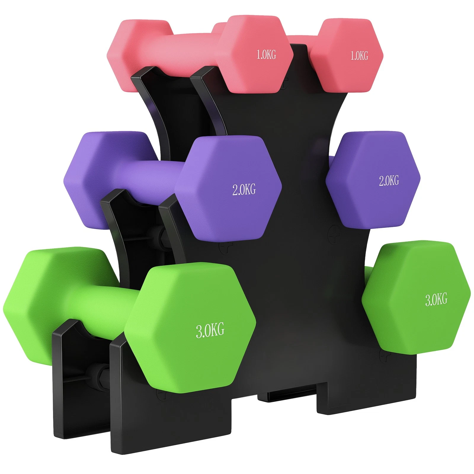 SPORTNOW Hex Dumbbells Set w/ Dumbbell Rack, 2x1kg, 2x2kg, 2x3kg, Refurbished