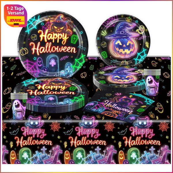 Halloween Partygeschirr Set 69-Teilig Pappteller Becher Servietten Tischdeko 16-image