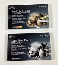 Mungyo Gallery 2-box Set 12 ea. Semi-Hard Pastel Art Sticks/Earthtone & Charcoal
