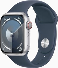 Apple Watch 9 Cell Silver 45mm, Blue Silicon Band, État correct - Reconditionné