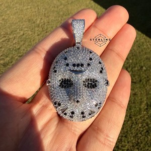 Authentic Hockey Horror Mask Iced Pendant 14K Gold Plated CZ + AntiTarnish Rope Chain