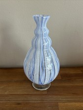 Vintage Murano Latticino Blue White Art Ribbon Glass Vase D'Este Artigianale VE