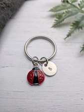 Lady Bug Keychain, Custom Initial Keychain