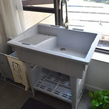Utility Laundry Sink Sink with Washboard and Faucet Freestanding Laundry Sink