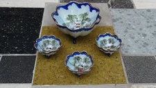  SET OF 4 ANTIQUE JAPANESE FOOTED SERVING BOWL &3 INDIVIDUAL BOWLS, MARKED