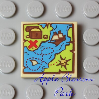 NEW Lego Pirate Minifig TREASURE MAP 2x2 TAN TILE Red X Lime & Blue w/Ship 10679