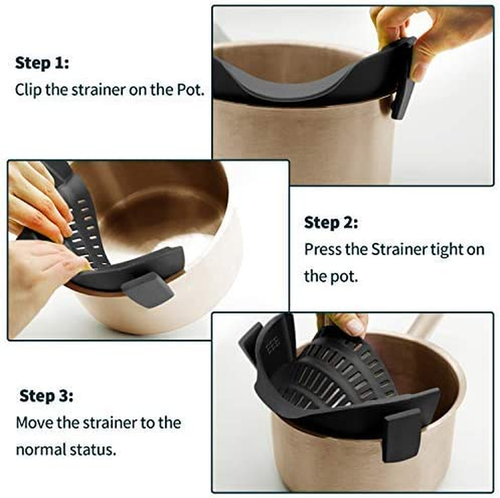 Clip On Colador Silicona para Todas las Ollas y Sartenes, Clip Colador de Pasta en Food Str - Imagen 4 de 7
