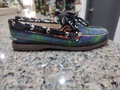 Women's Shoes Sperry Top-Sider A/O 2-EYE Boat Plaid NAVY Size 9 - Picture 4 of 6